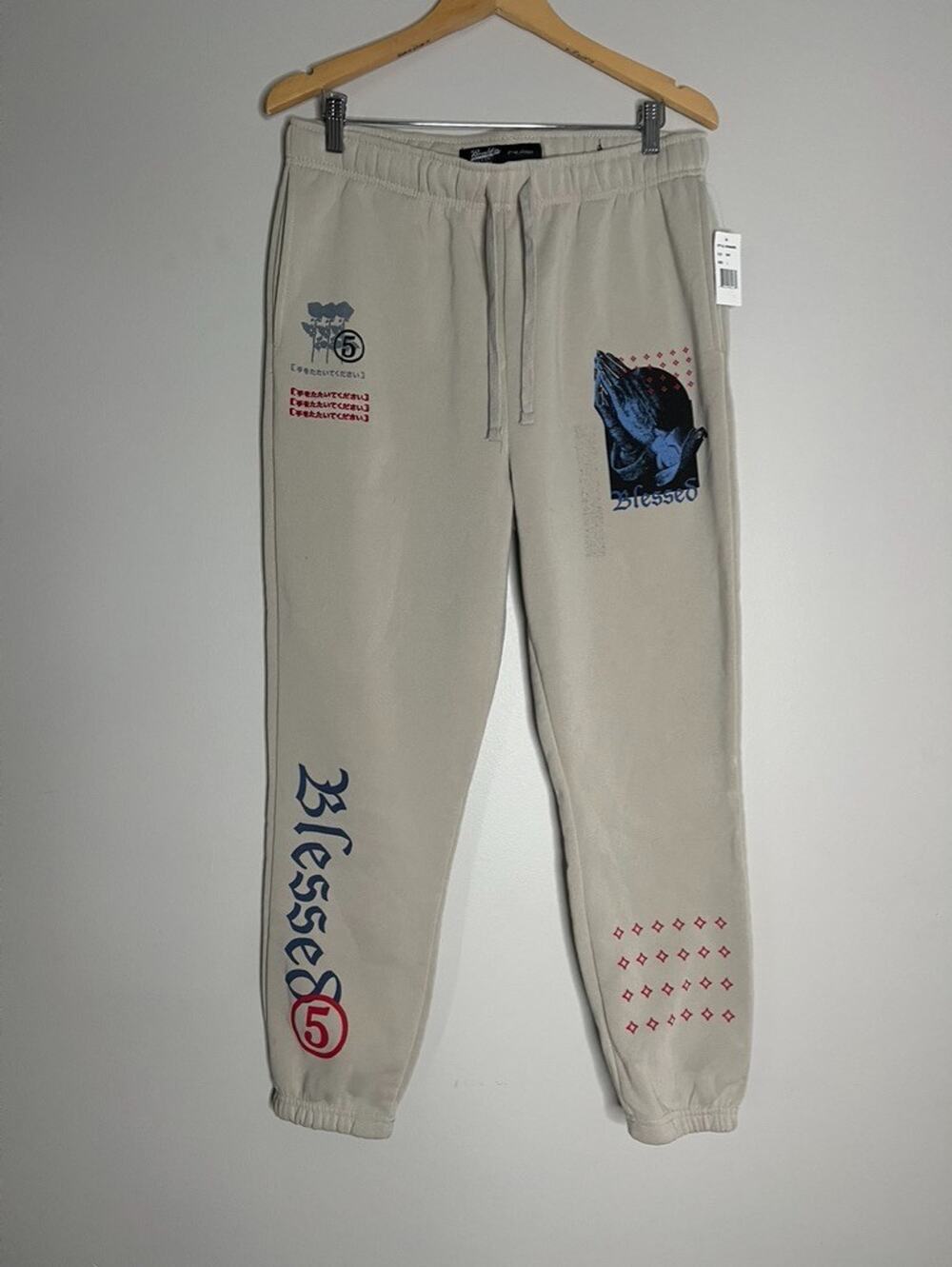 Brooklyn Cloth The Jogger BLESSED Sweatpants L Graphic Streetwear Fleece Tapered